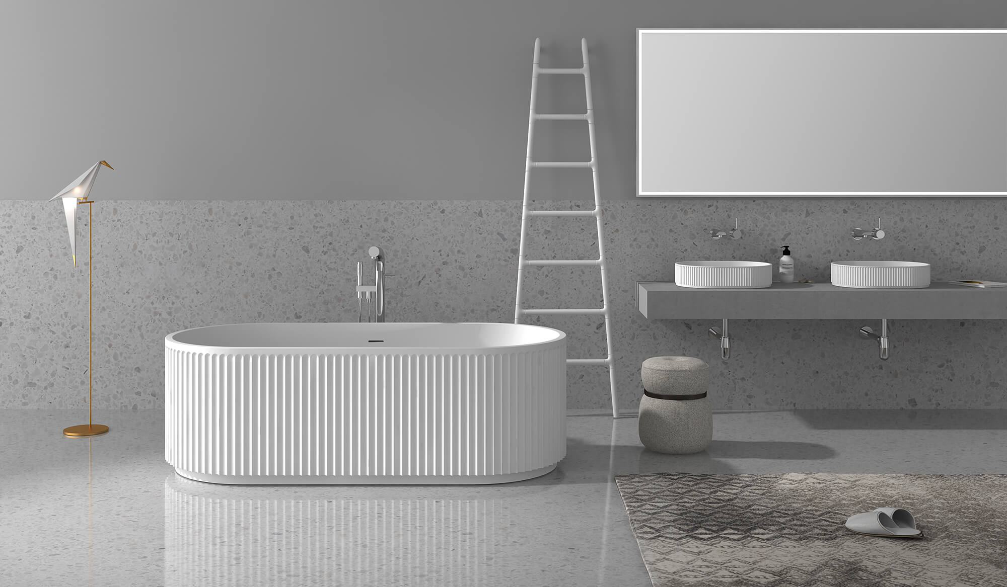 Ruvati Cordona 59" Solid Surface Freestanding Bathtub, Matte White, RVB6799WH Product Image