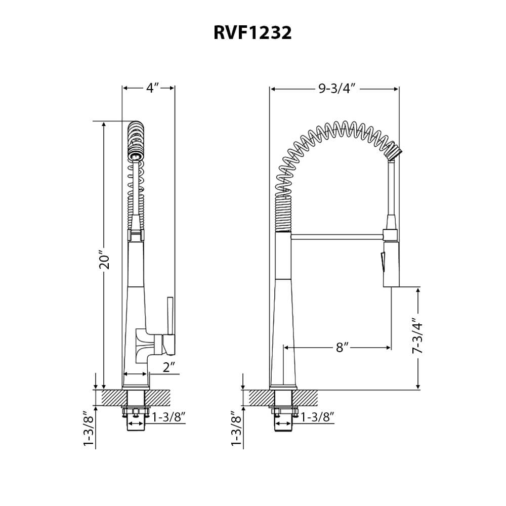 Ruvati Seneca Pull Down Pre-Rinse Kitchen Faucet, Stainless Steel, Single Lever, RVF1232BN Product Image