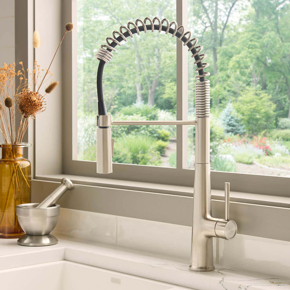 Ruvati Seneca Pull Down Pre-Rinse Kitchen Faucet, Stainless Steel, Single Lever, RVF1232BN