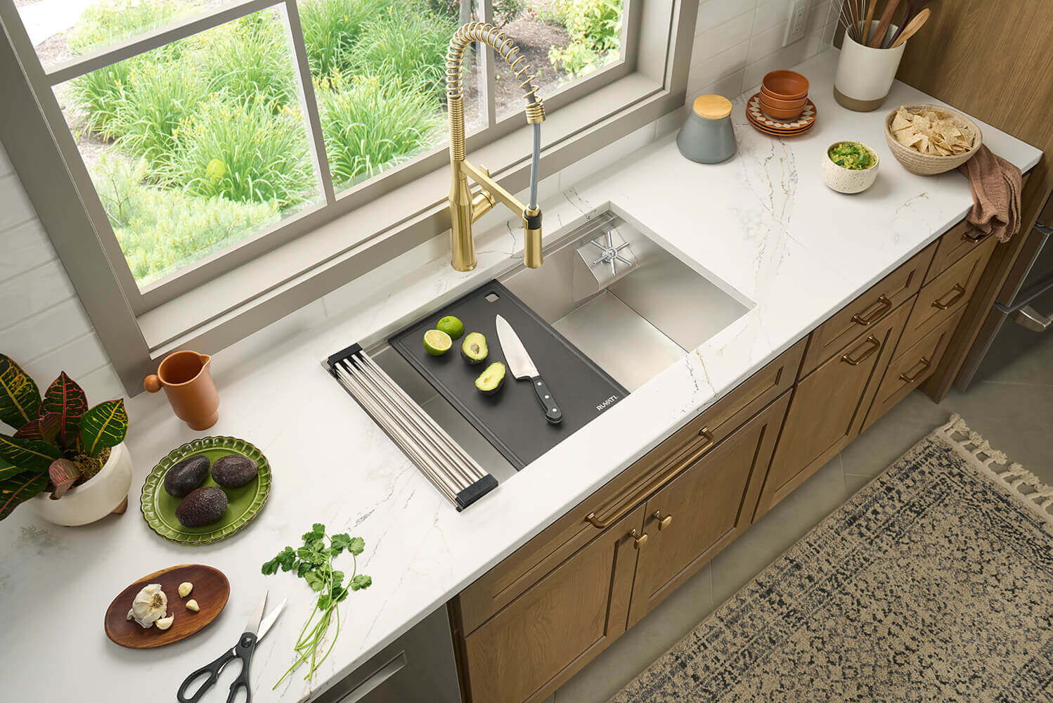 Ruvati Bianca Pre-Rinse High Arc Kitchen Faucet, Brushed Gold, Single Lever, RVF1233SG Product Image