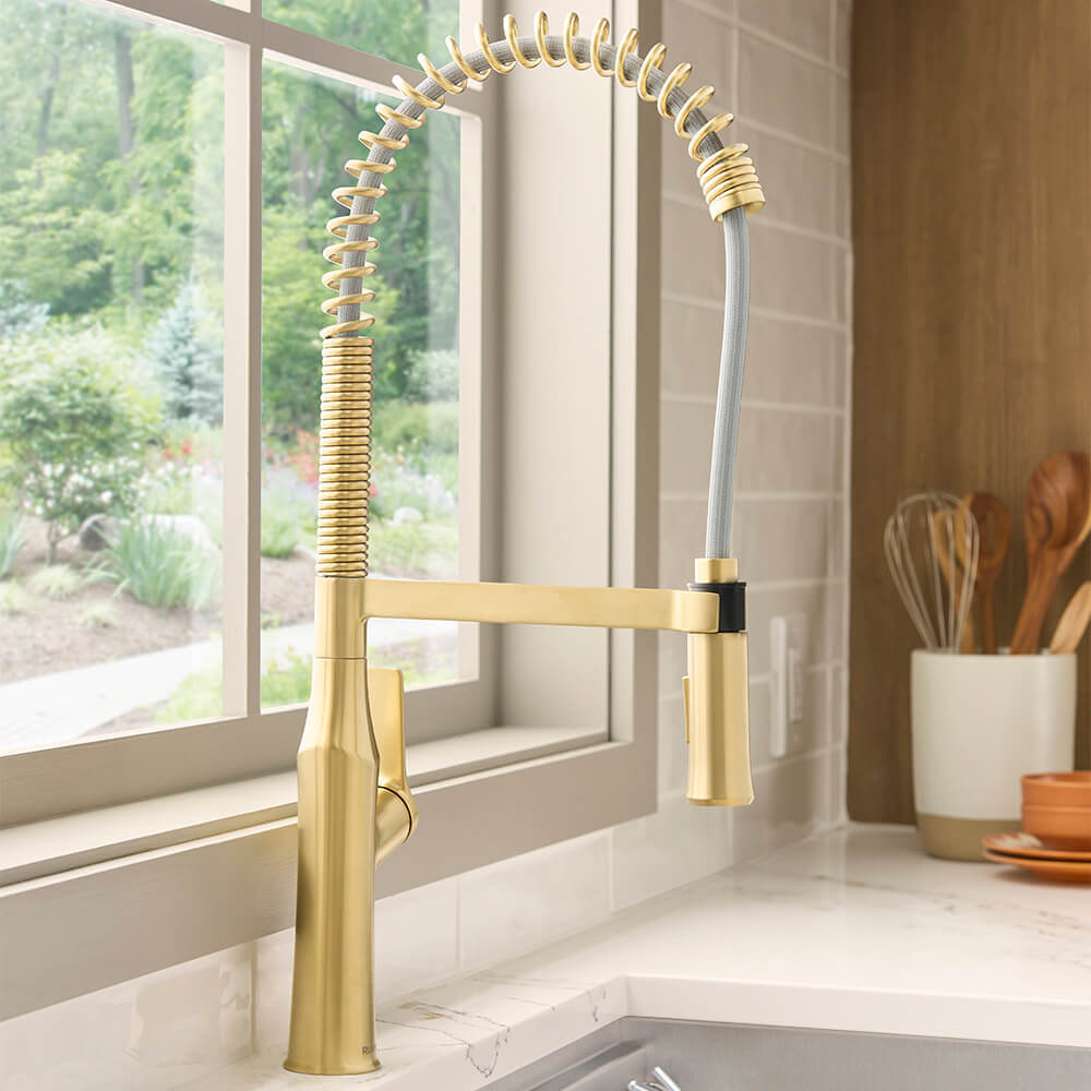 Ruvati Bianca Pre-Rinse High Arc Kitchen Faucet, Brushed Gold, Single Lever, RVF1233SG