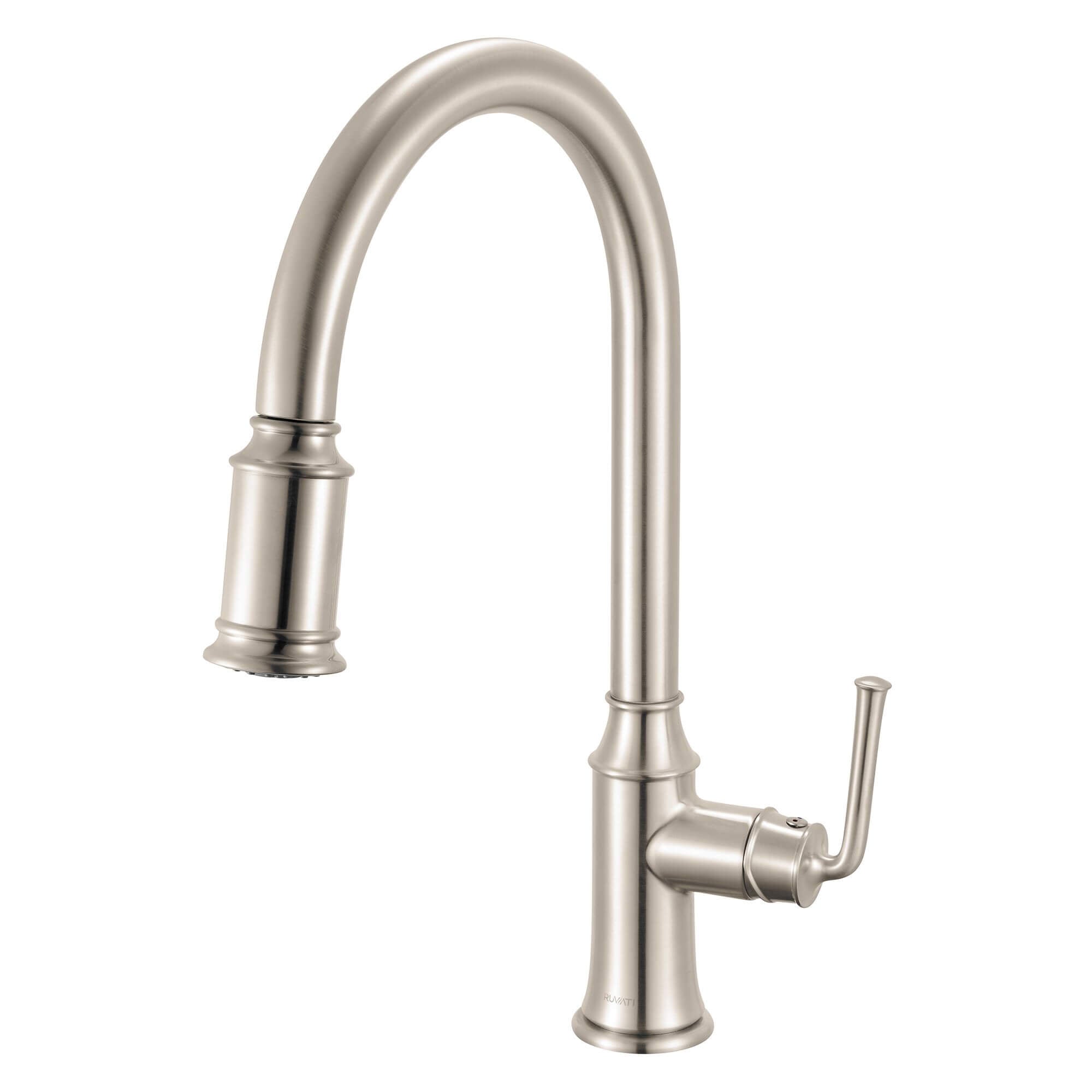 Ruvati Simoni Pull Down Pull Out Gooseneck Kitchen Faucet, Stainless Steel, Single Lever, RVF1234BN Product Image