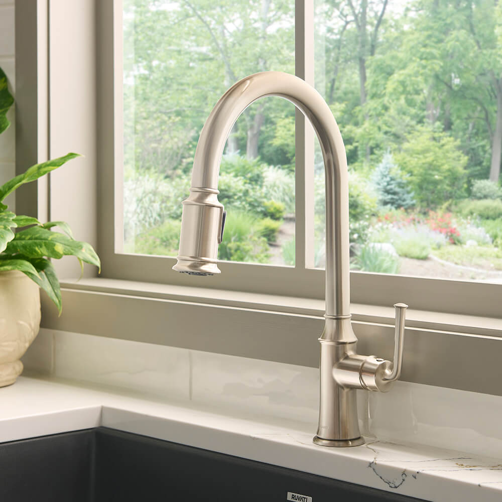 Ruvati Simoni Pull Down Pull Out Gooseneck Kitchen Faucet, Stainless Steel, Single Lever, RVF1234BN