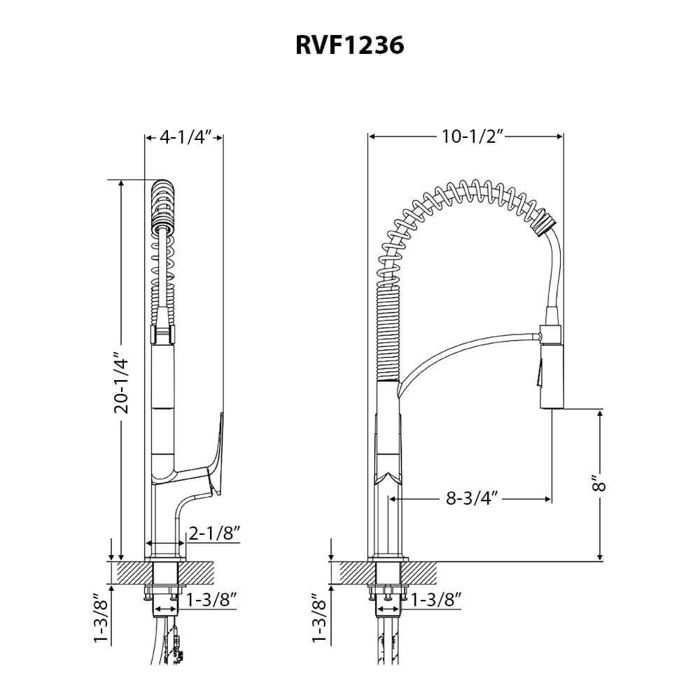 Ruvati Seneca Pull Down Pre-Rinse Kitchen Faucet, Stainless Steel, Single Lever, RVF1236BN Product Image