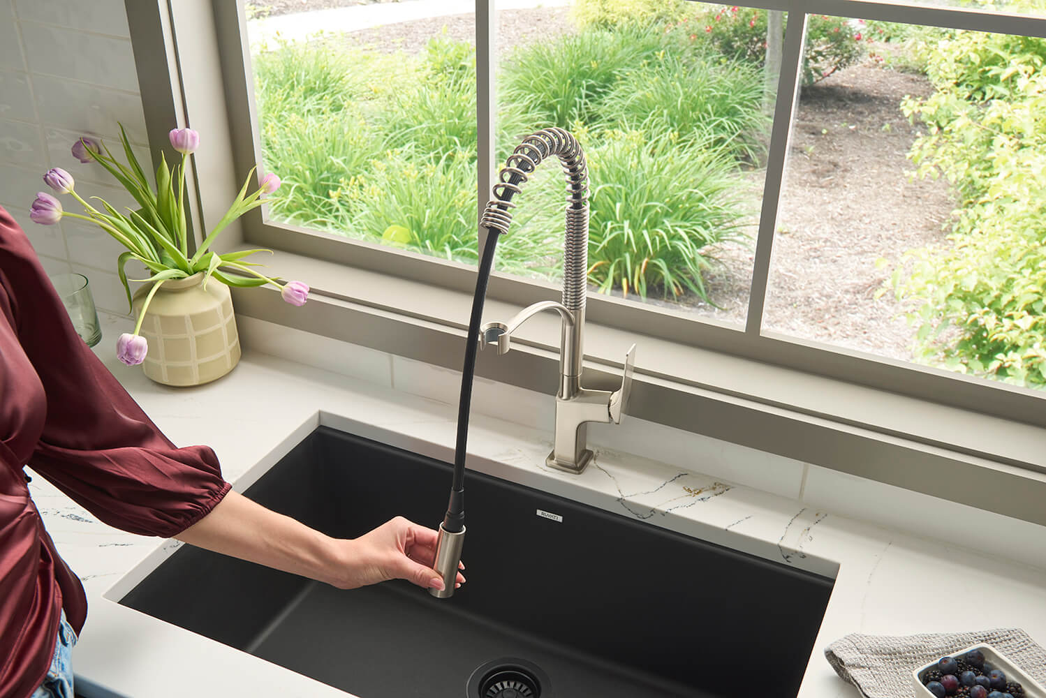 Ruvati Seneca Pull Down Pre-Rinse Kitchen Faucet, Stainless Steel, Single Lever, RVF1236BN Product Image