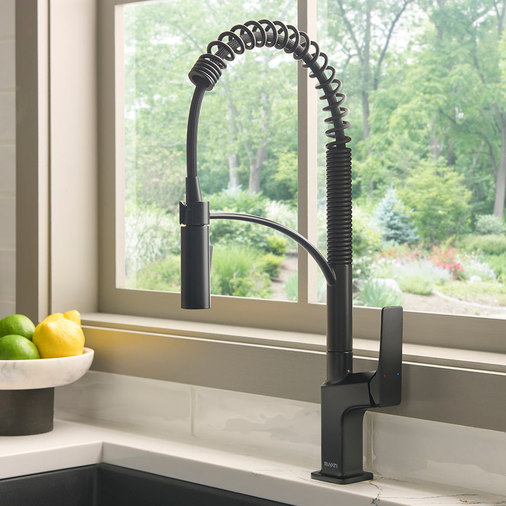Ruvati Seneca Pull Down Pre-Rinse Kitchen Faucet, Matte Black, Single Lever, RVF1236MB