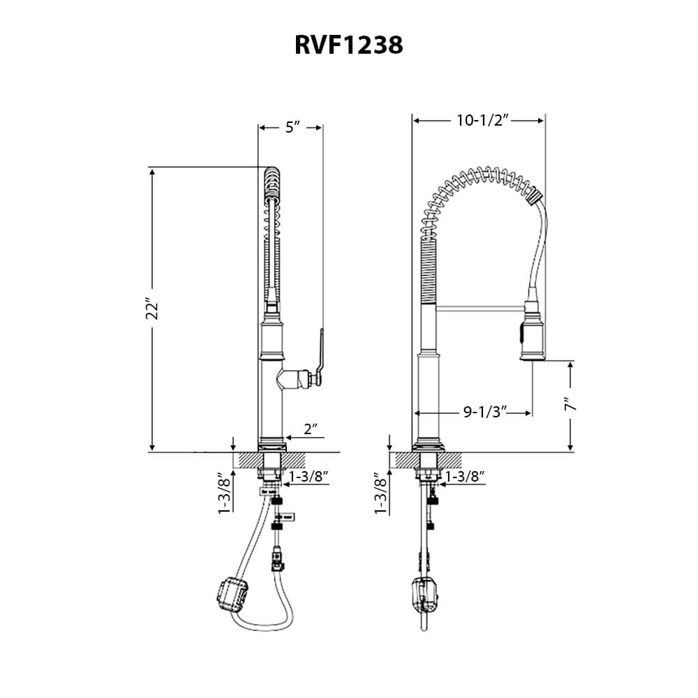Ruvati Seneca Pull Down Industrial Pre-Rinse High Arc Kitchen Faucet, Stainless Steel, Single Lever, RVF1238BN Product Image