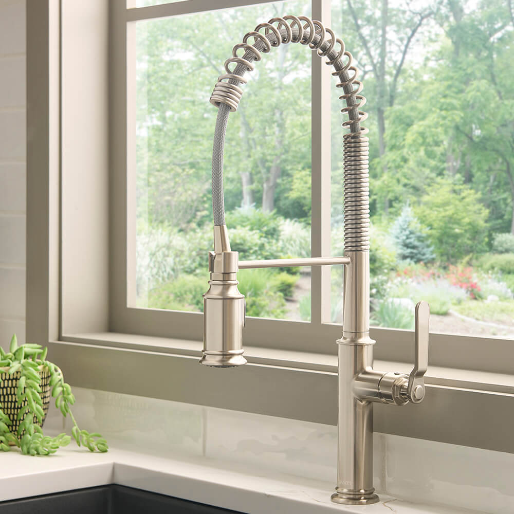 Ruvati Seneca Pull Down Industrial Pre-Rinse High Arc Kitchen Faucet, Stainless Steel, Single Lever, RVF1238BN