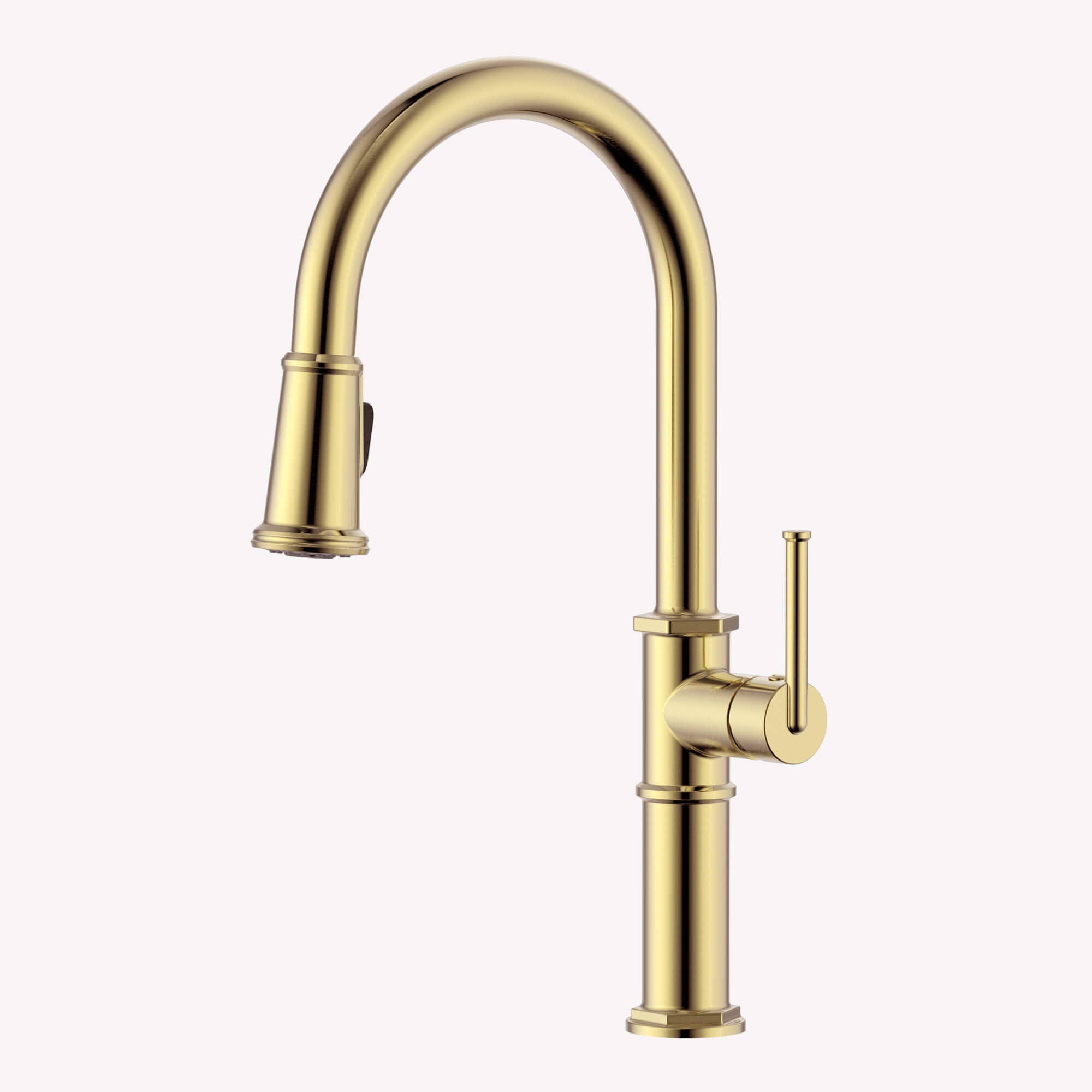 Ruvati Idris Pull Down Gooseneck High Arc Kitchen Faucet, Brushed Gold, Single Lever, RVF1239SG Product Image