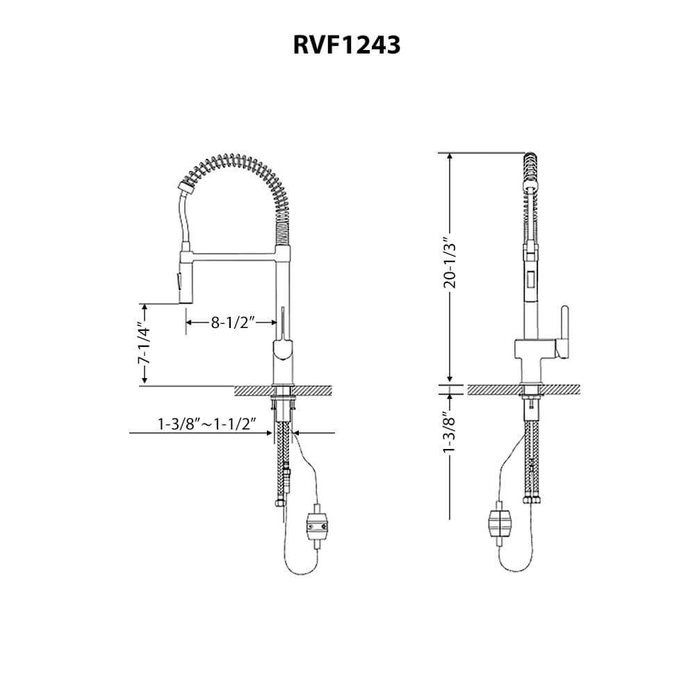 Ruvati Seneca Pull Down Pre-Rinse Kitchen Faucet, Stainless Steel, Single Lever, RVF1243BN Product Image