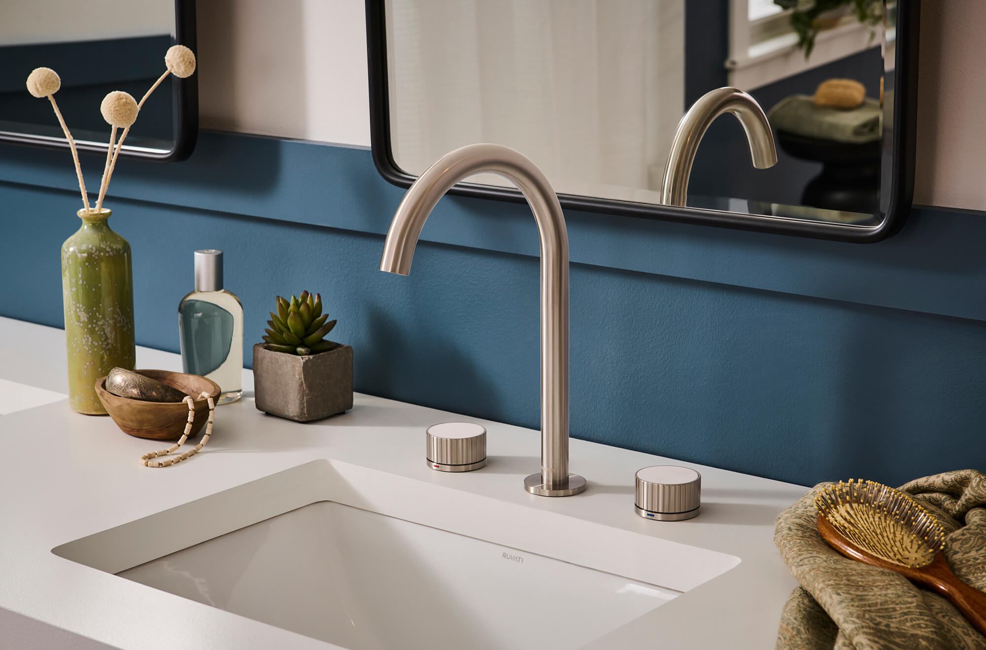 Ruvati Athena Widespread Bathroom Faucet, Brushed Nickel, Knob, RVF5232BN Product Image