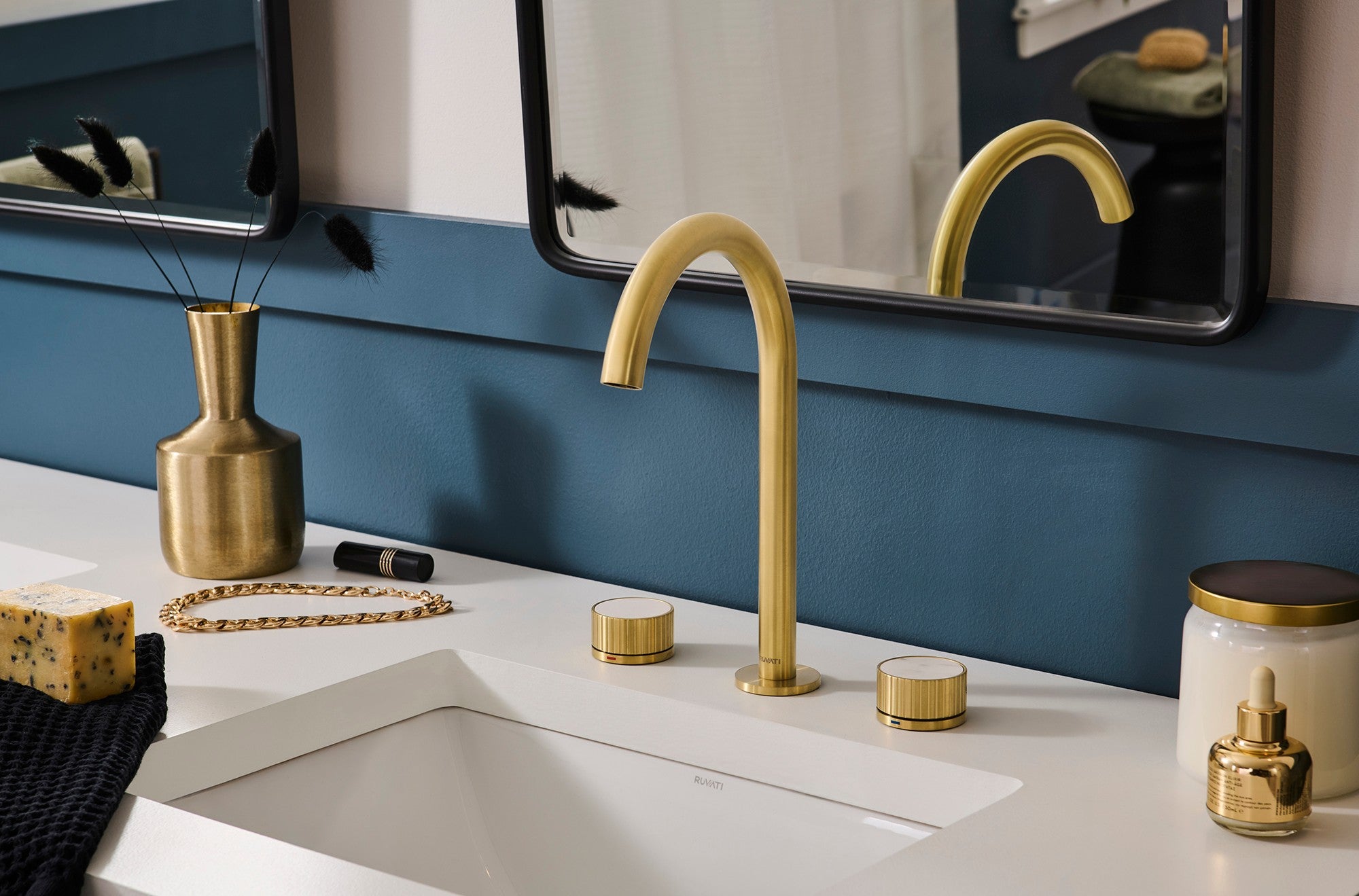 Ruvati Athena Widespread Bathroom Faucet, Brushed Gold, Knob, RVF5232SG Product Image
