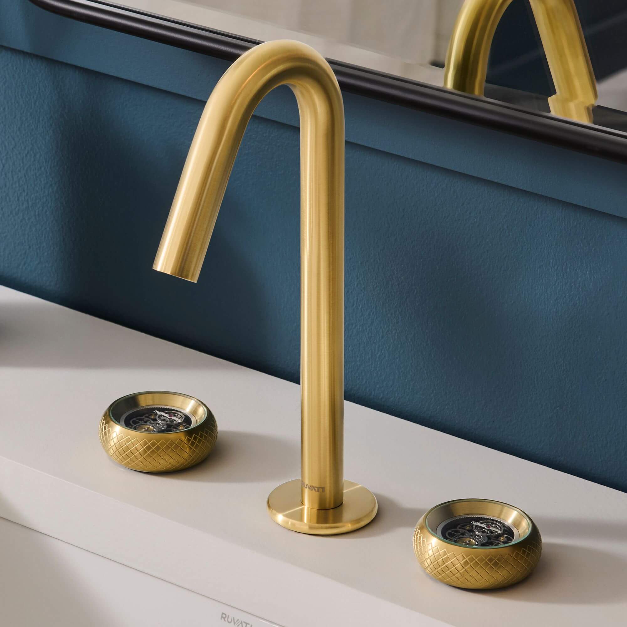 Ruvati Chrono Widespread Bathroom Faucet, Brushed Gold, Knob, RVF5234SG