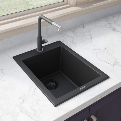 Main Image of Ruvati epiGranite 16" Drop-in Topmount Granite Composite Bar/Prep Sink, Midnight Black, RVG1016BK