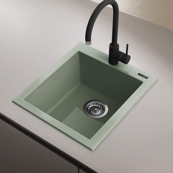 Ruvati 16 x 20 inch epiGranite Drop-in Topmount Granite Composite Single Bowl Kitchen Sink, Sage Green, RVG1016SG