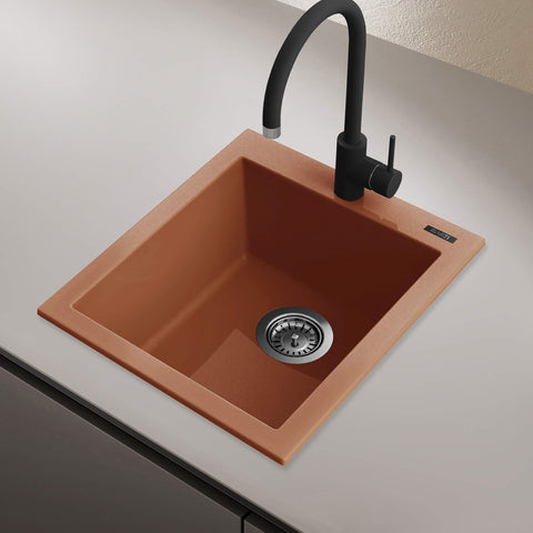 Ruvati 16 x 20 inch epiGranite Drop-in Topmount Granite Composite Single Bowl Kitchen Sink, Clay, RVG1016TC