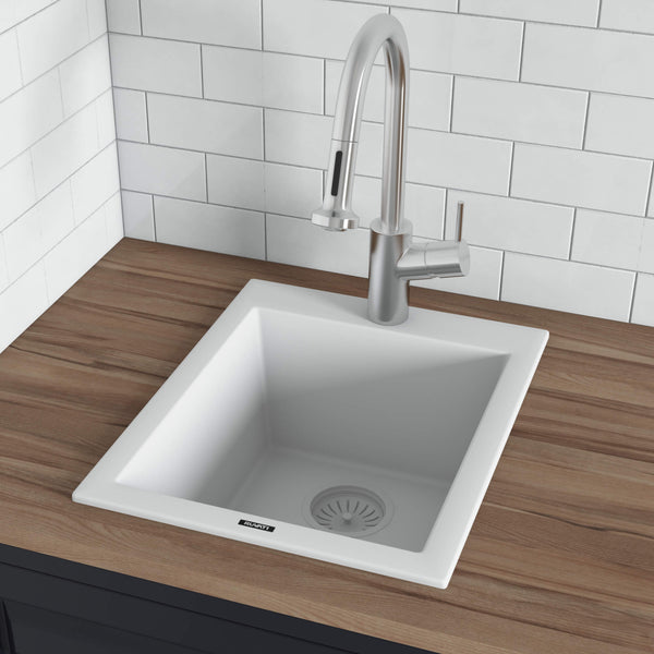 Main Image of Ruvati epiGranite 16" Drop-in Topmount Granite Composite Bar/Prep Sink, Arctic White, RVG1016WH