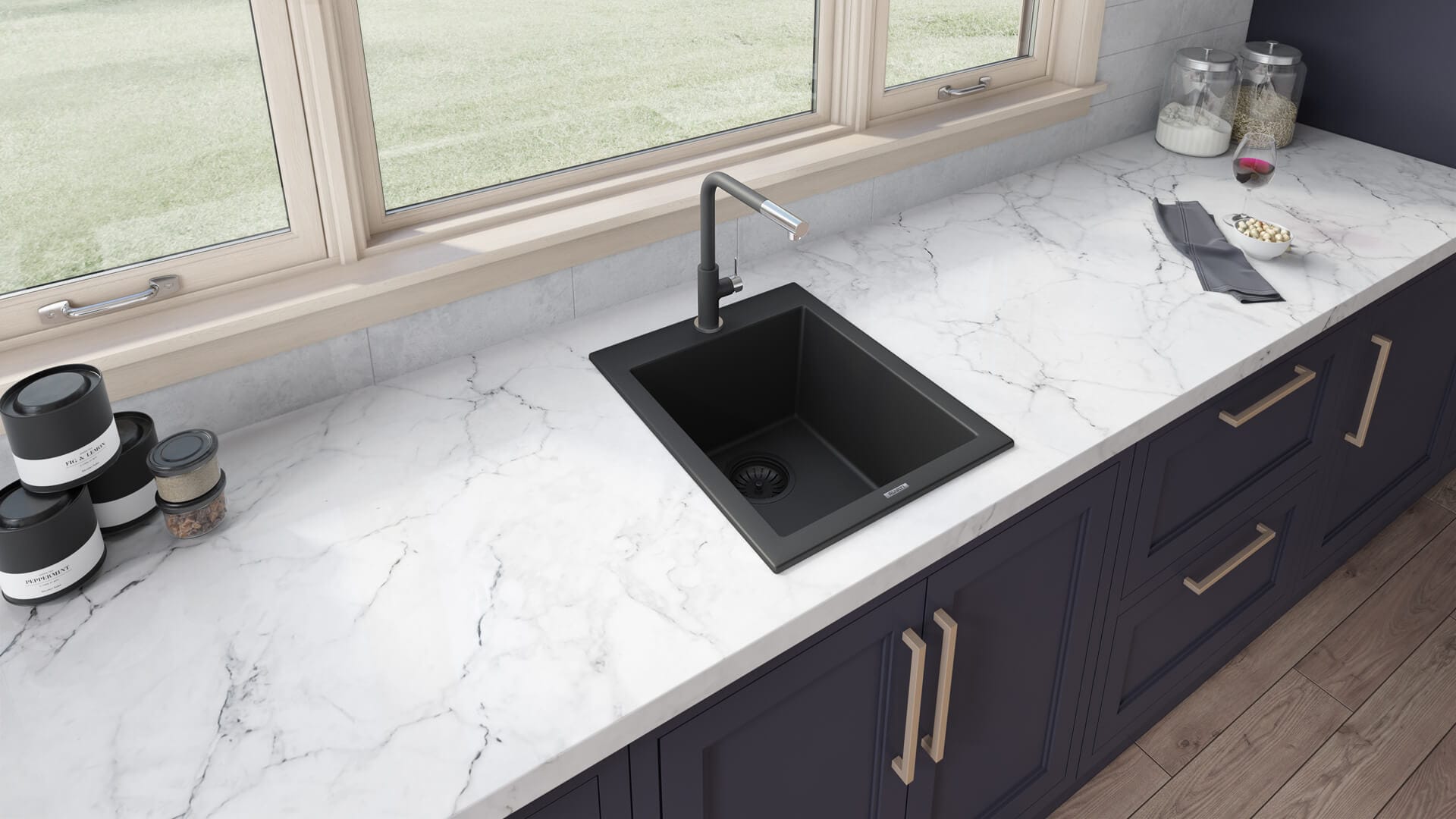 Alternative View of Ruvati 18 x 20 inch epiGranite Drop-in Topmount Granite Composite Single Bowl Wet Bar Prep Sink, Midnight Black, RVG1018BK