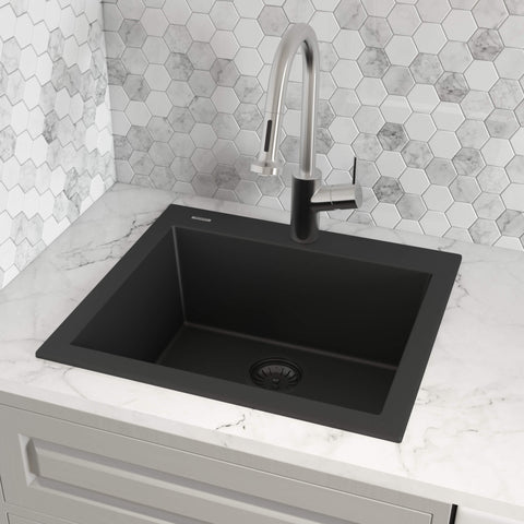 Main Image of Ruvati epiGranite 22" Drop-in Topmount Granite Composite Bar/Prep Sink, Midnight Black, RVG1022BK