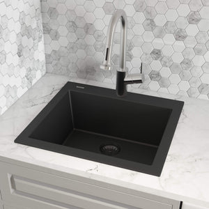 Alternate Image for Ruvati epiGranite 24" Drop-in Topmount Granite Composite Kitchen Sink, Midnight Black, RVG1023BK