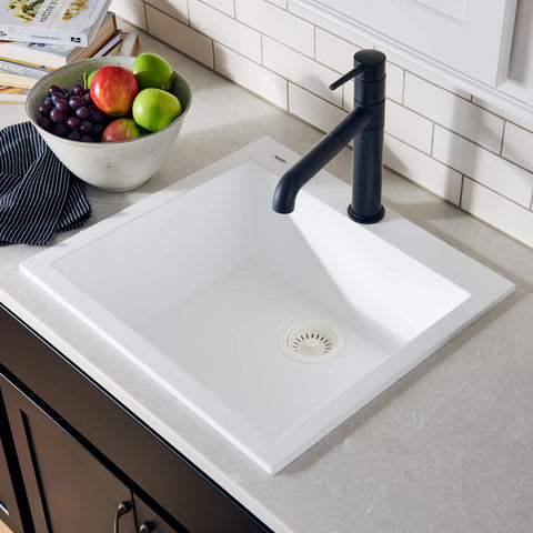 Main Image of Ruvati epiGranite 24" Drop-in Topmount Granite Composite Kitchen Sink, Arctic White, RVG1023WH