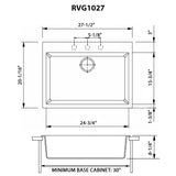 Dimensions Image for Ruvati 27" Drop-in Topmount Granite Composite Kitchen Sink, Midnight Black, RVG1027BK