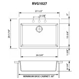 Dimensions for Ruvati 27" Drop-in Topmount Granite Composite Kitchen Sink, Arctic White, RVG1027WH