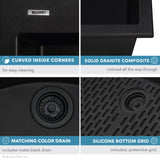 Alternative View of Ruvati 27" Drop-in Topmount Granite Composite Kitchen Sink, Midnight Black, RVG1027BK