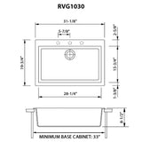 Dimensions for Ruvati epiGranite 30" Drop-in Topmount Granite Composite Kitchen Sink, Silver Gray, RVG1030GR