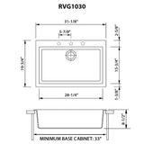 Dimensions Image for Ruvati epiGranite 30" Drop-in Topmount Granite Composite Kitchen Sink, Midnight Black, RVG1030BK