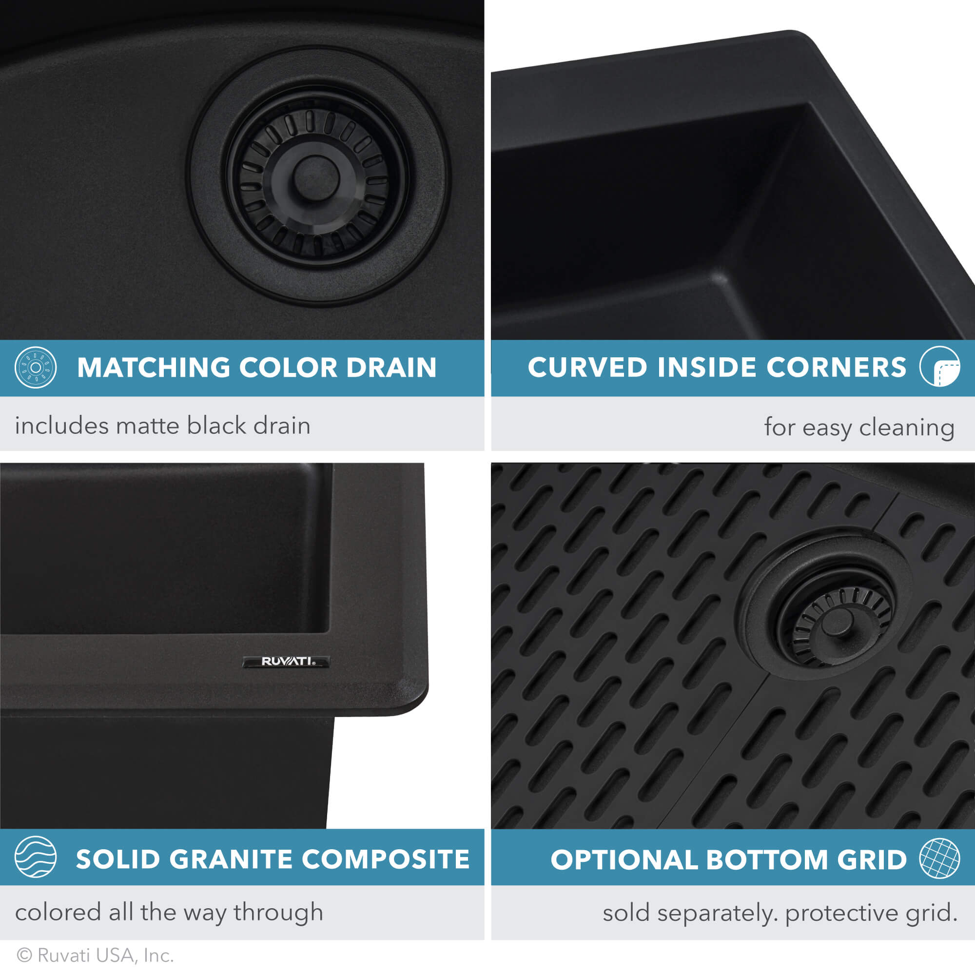 Alternative View of Ruvati epiGranite 33" Drop-in Topmount Granite Composite Kitchen Sink, Midnight Black, RVG1033BK