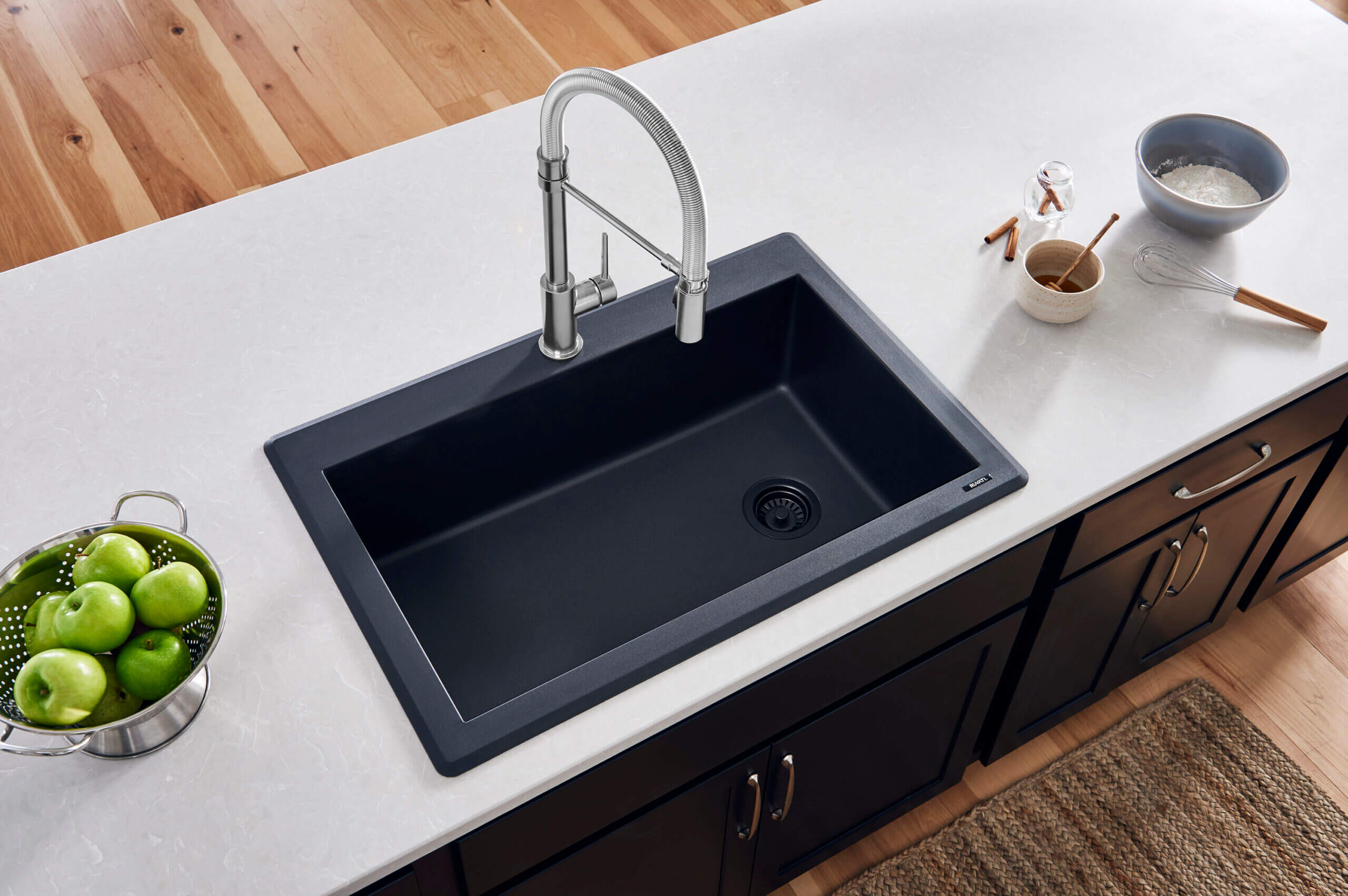 Alternative View of Ruvati epiGranite 33" Drop-in Topmount Granite Composite Kitchen Sink, Midnight Black, RVG1033BK
