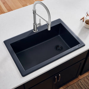 Alternate Image for Ruvati epiGranite 33" Drop-in Topmount Granite Composite Kitchen Sink, Midnight Black, RVG1033BK