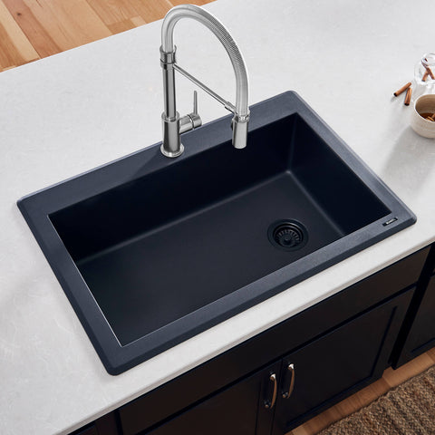 Main Image of Ruvati epiGranite 33" Drop-in Topmount Granite Composite Kitchen Sink, Midnight Black, RVG1033BK