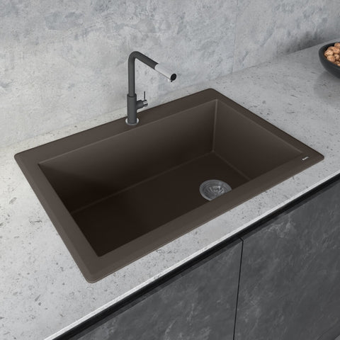 Main Image of Ruvati epiGranite 33" Drop-in Topmount Granite Composite Kitchen Sink, Espresso / Coffee Brown, RVG1033ES