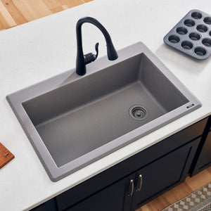 Alternate Image for Ruvati epiGranite 33" Drop-in Topmount Granite Composite Kitchen Sink, Urban Gray, RVG1033GR