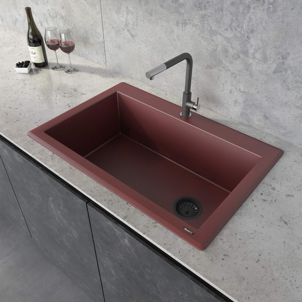 Main Image of Ruvati epiGranite 33" Drop-in Topmount Granite Composite Kitchen Sink, Carnelian Red, RVG1033RD