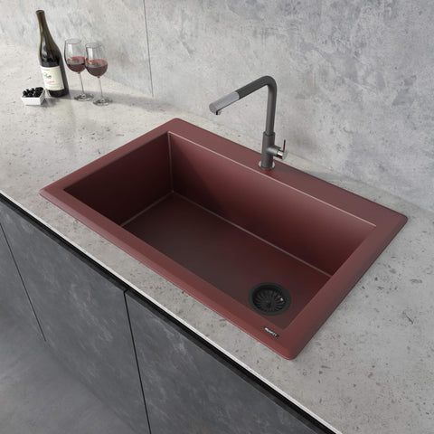 Main Image of Ruvati epiGranite 33" Drop-in Topmount Granite Composite Kitchen Sink, Carnelian Red, RVG1033RD