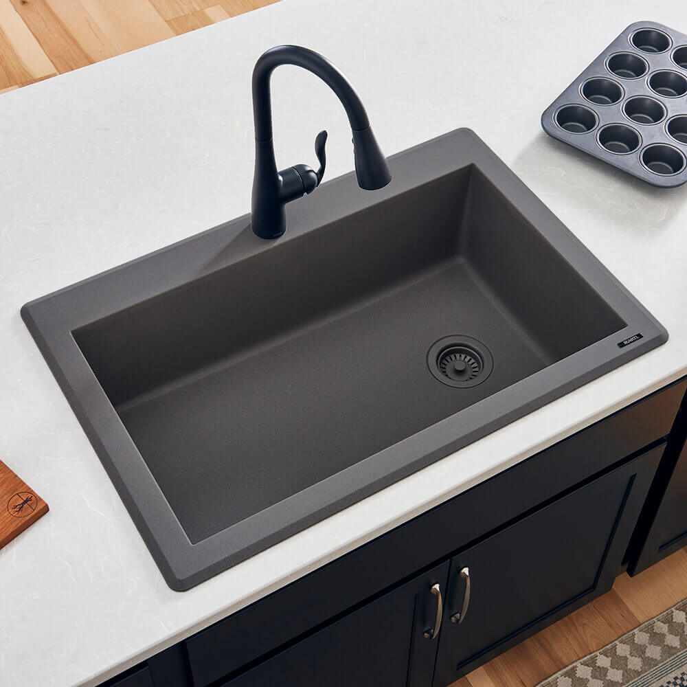 Ruvati epiGranite 33" Drop In Granite Composite Workstation Kitchen Sink, Urban Gray, RVG1033UG