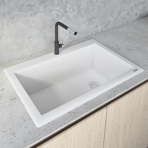 Main Image of Ruvati epiGranite 33" Drop-in Topmount Granite Composite Kitchen Sink, Arctic White, RVG1033WH