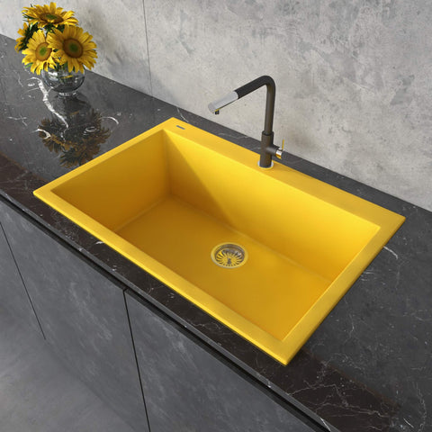 Main Image of Ruvati epiGranite 33" Drop-in Topmount Granite Composite Kitchen Sink, Midas Yellow, RVG1080YL