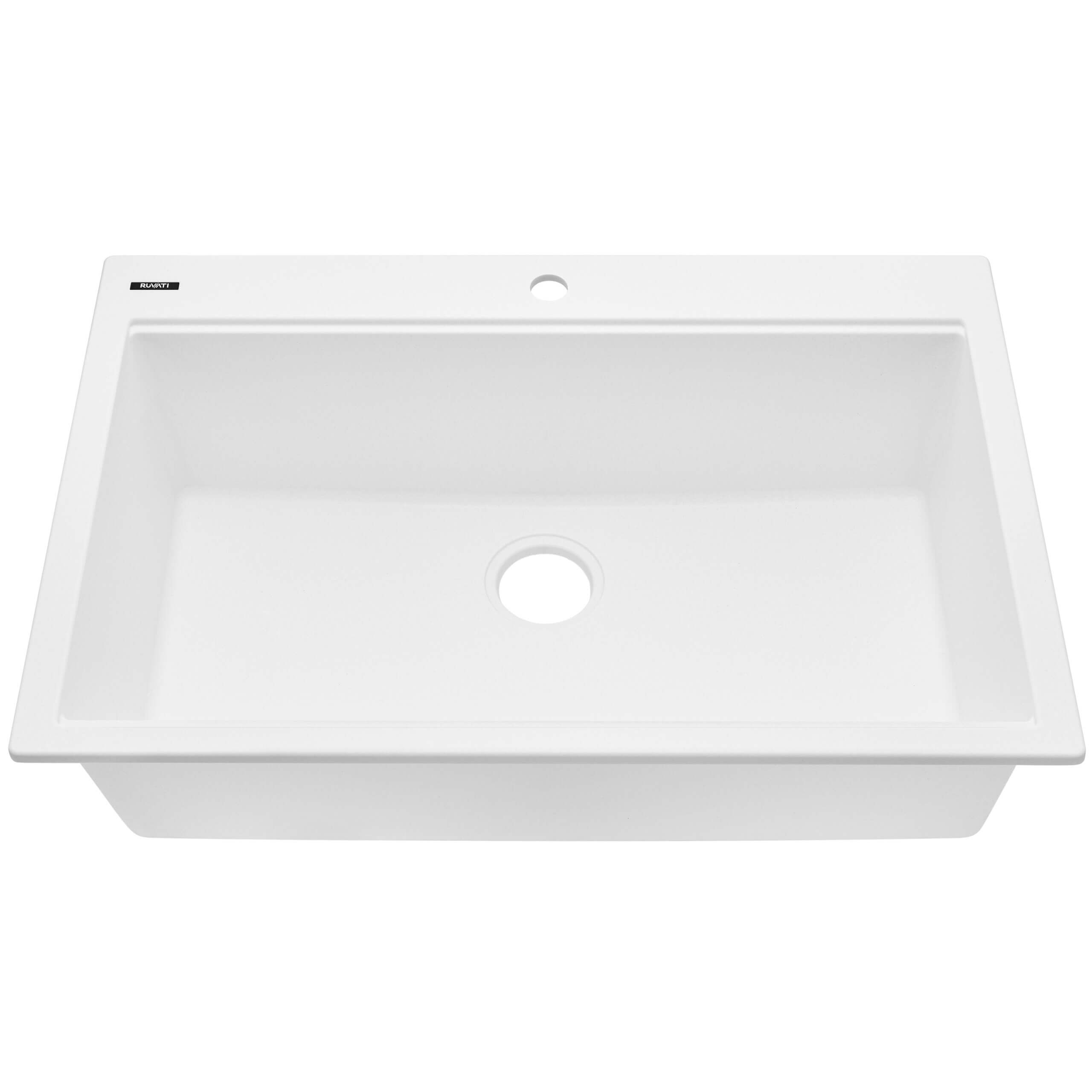 Ruvati epiGranite 33" Drop In Granite Composite Workstation Kitchen Sink, Arctic White Matte, RVG1083WH Product Image