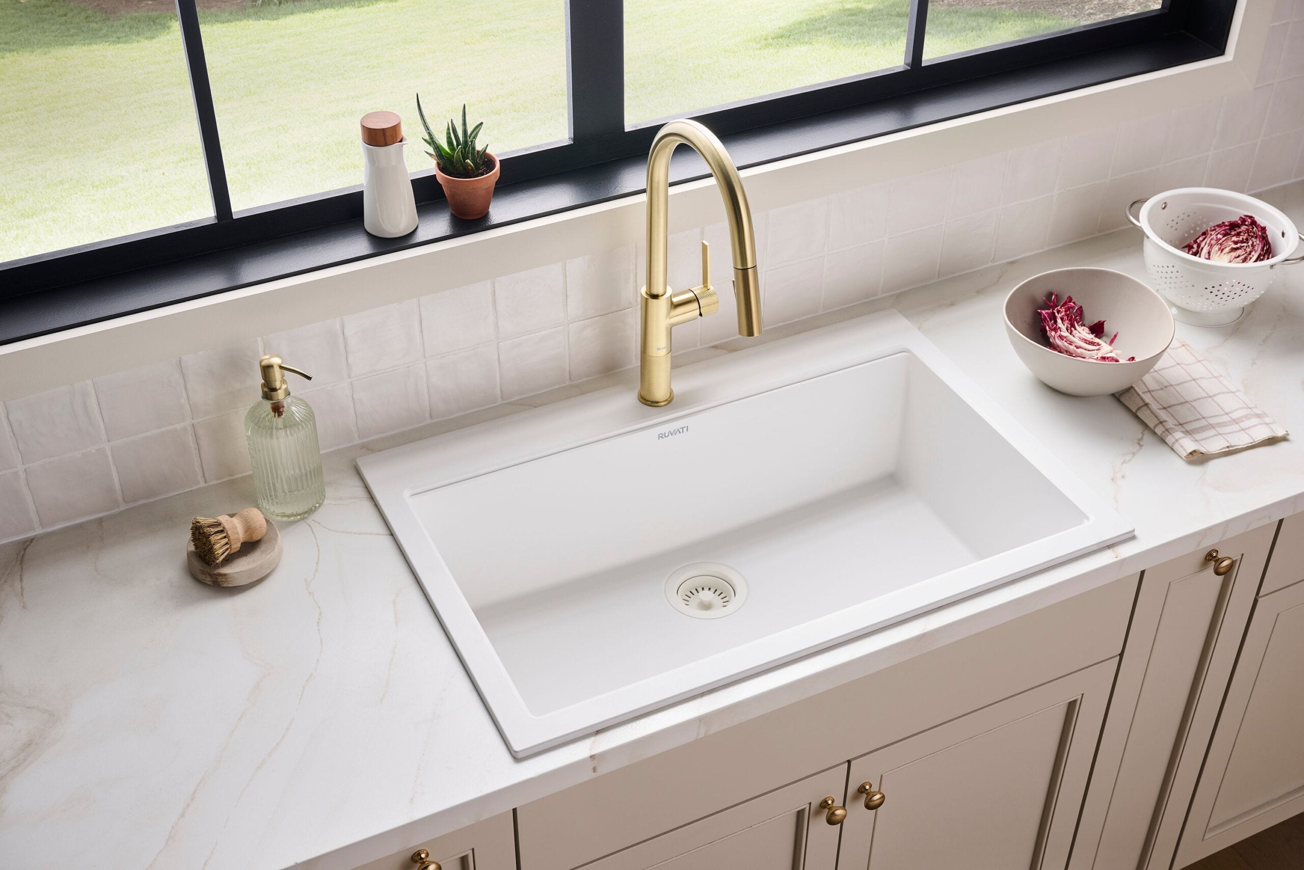 Ruvati epiGranite 33" Drop In Granite Composite Workstation Kitchen Sink, Arctic White Matte, RVG1083WH Product Image