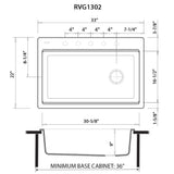 Dimensions Image for Ruvati epiStage 33" Drop-in Topmount Granite Composite Workstation Kitchen Sink, Espresso, RVG1302ES