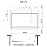 Dimensions for Ruvati epiStage 33" Drop-in Topmount Granite Composite Workstation Kitchen Sink, Espresso, RVG1302ES