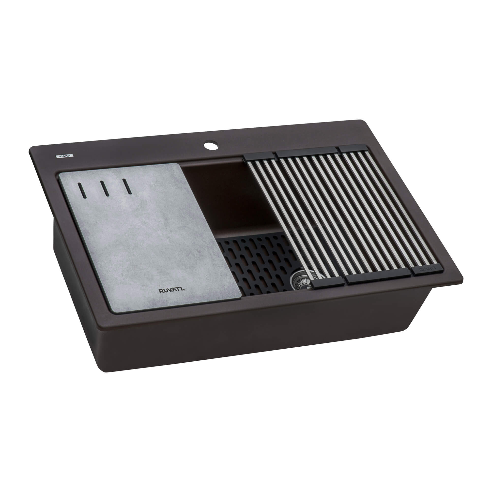 Alternative View of Ruvati epiStage 33" Drop-in Topmount Granite Composite Workstation Kitchen Sink, Espresso, RVG1302ES
