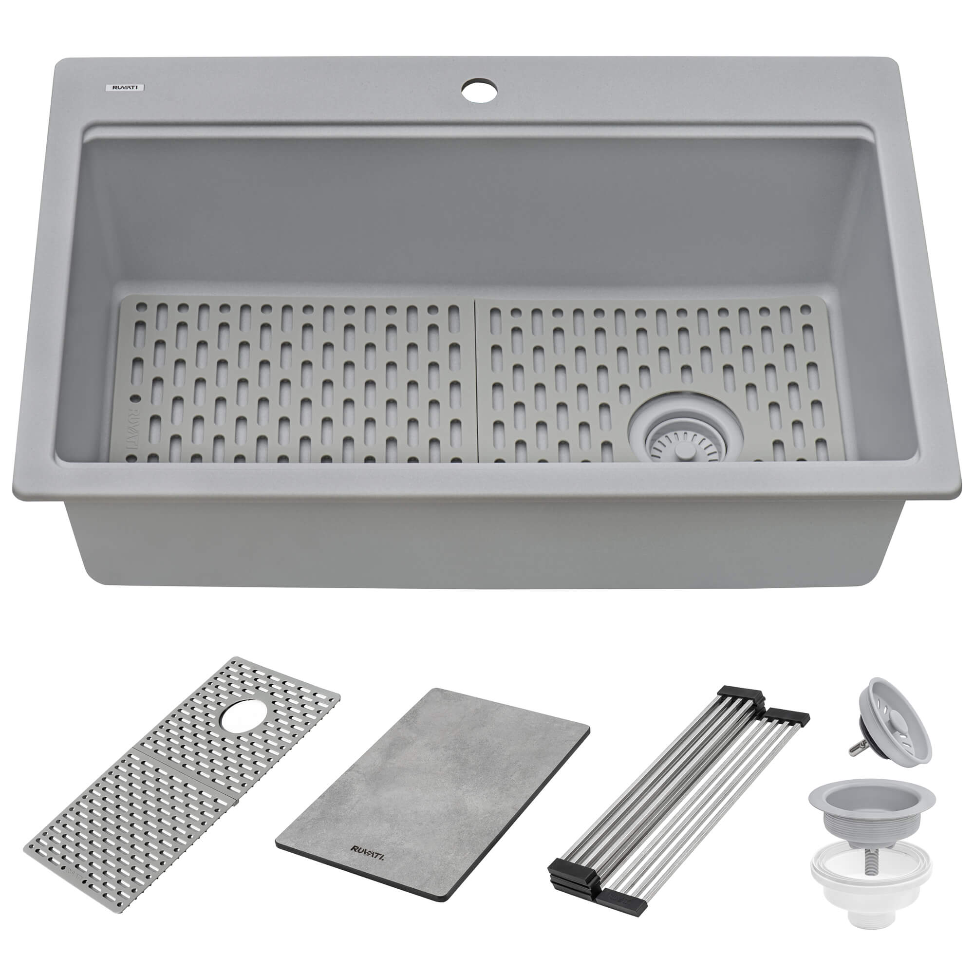 Alternative View of Ruvati epiStage 33" Drop-in Topmount Granite Composite Workstation Kitchen Sink, Silver Gray, RVG1302GR