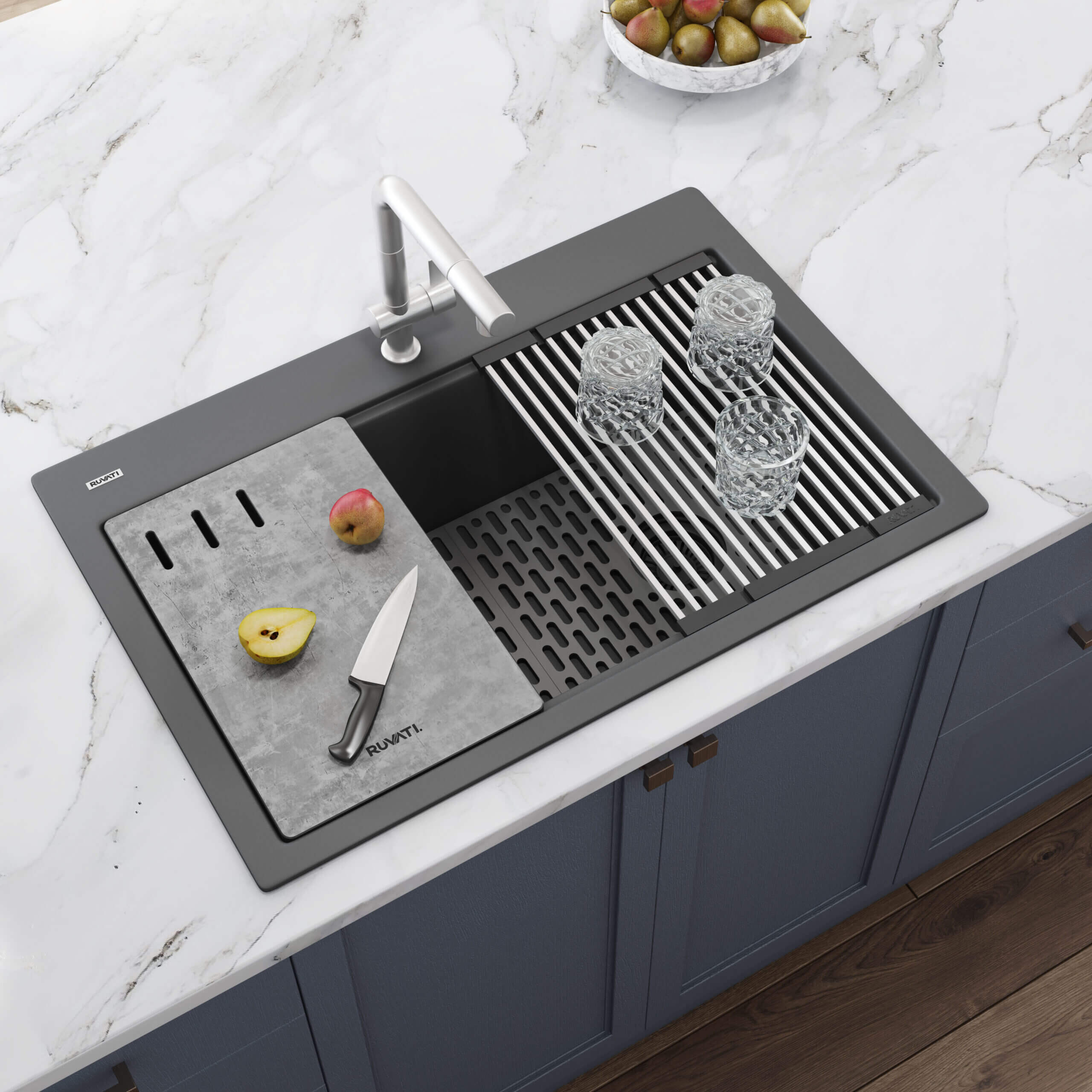 Main Image of Ruvati epiStage 33" Drop-in Topmount Granite Composite Workstation Kitchen Sink, Urban Gray, RVG1302UG