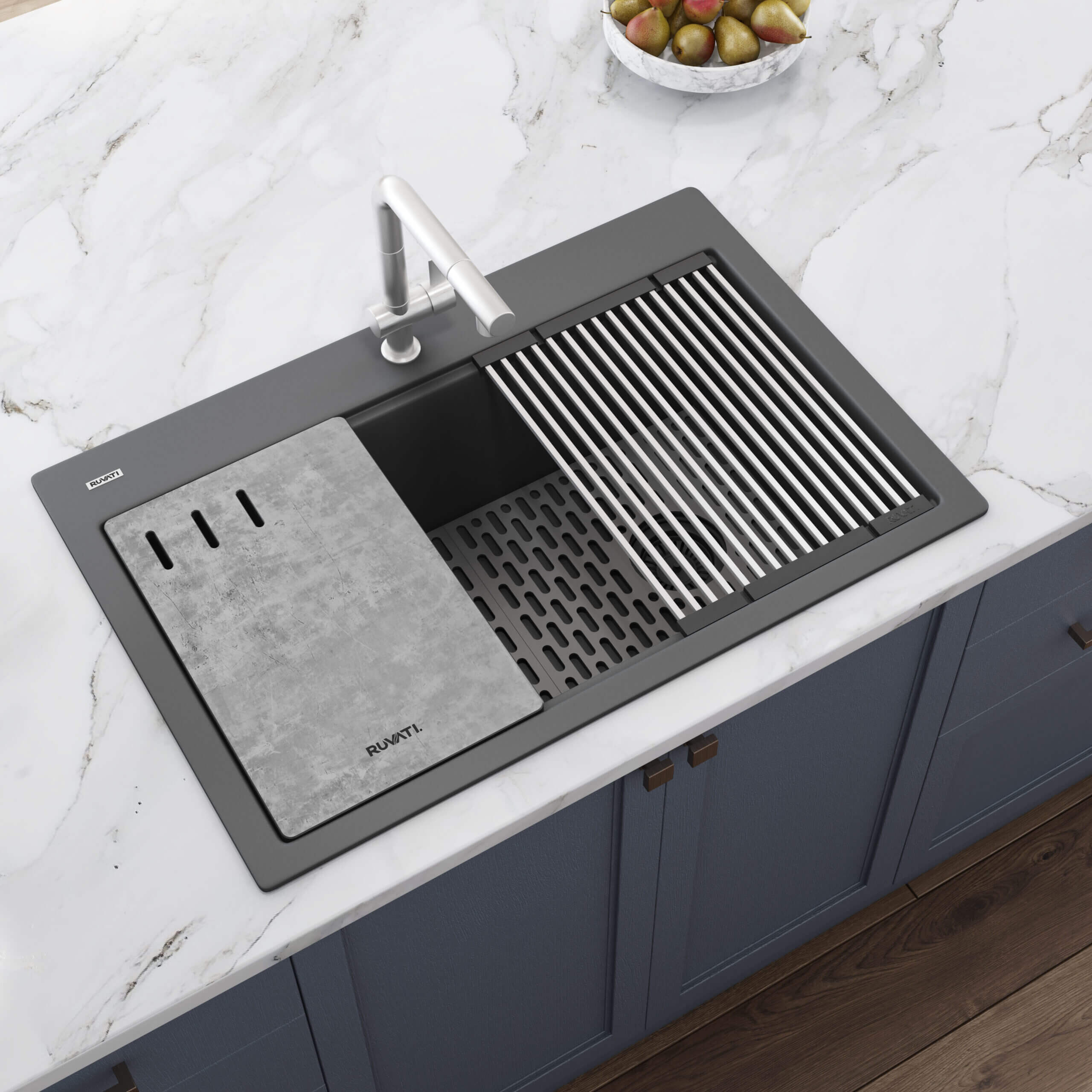 Alternative View of Ruvati epiStage 33" Drop-in Topmount Granite Composite Workstation Kitchen Sink, Urban Gray, RVG1302UG