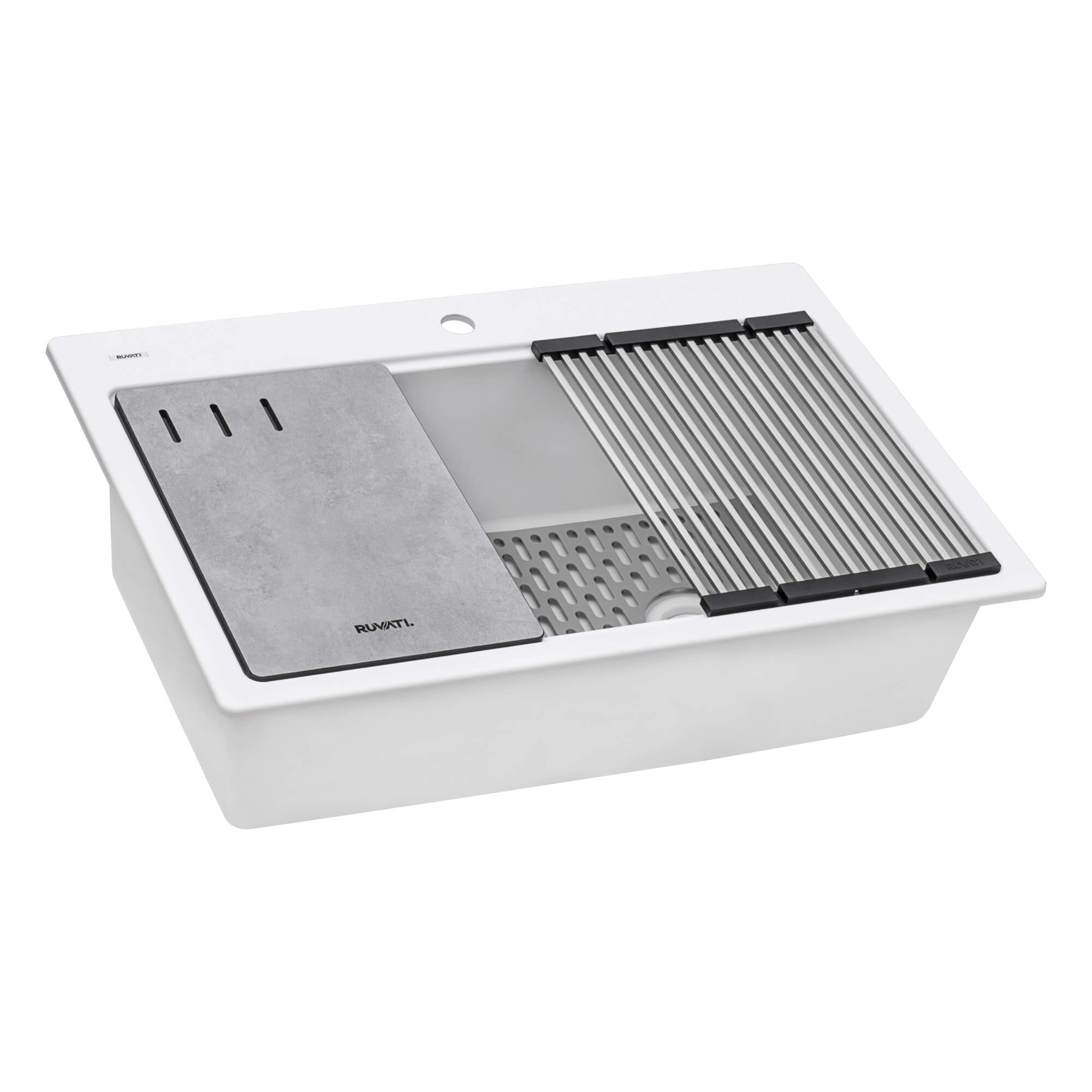 Alternative View of Ruvati epiStage 33" Drop-in Topmount Granite Composite Workstation Kitchen Sink, Arctic White, RVG1302WH